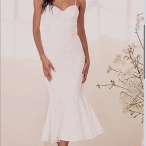 Lulus Found Your Love White Lace Sleeveless Trumpet Dress